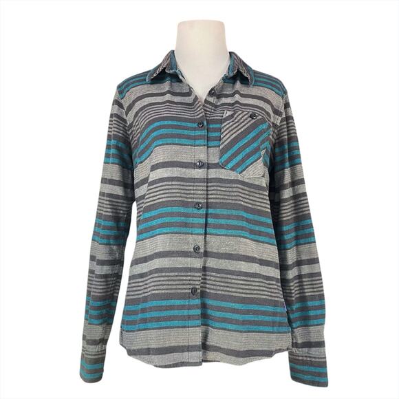 PATAGONIA Heywood Women's Organic Cotton Flannel Shirt in Pinyon Stripe Size 0 - Picture 2 of 9